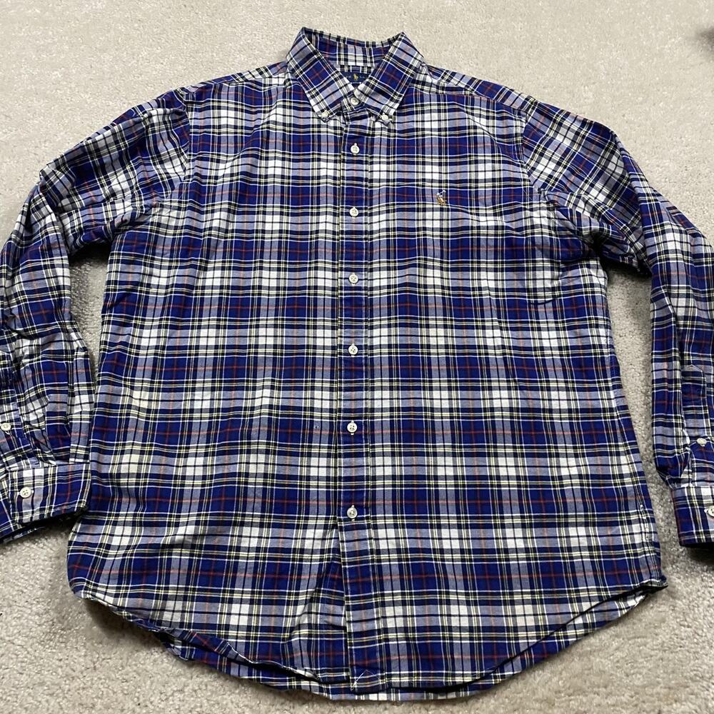 Polo Ralph Lauren Shirt Mens L Blue Plaid Classic Button Down Pony Preppy Oxford